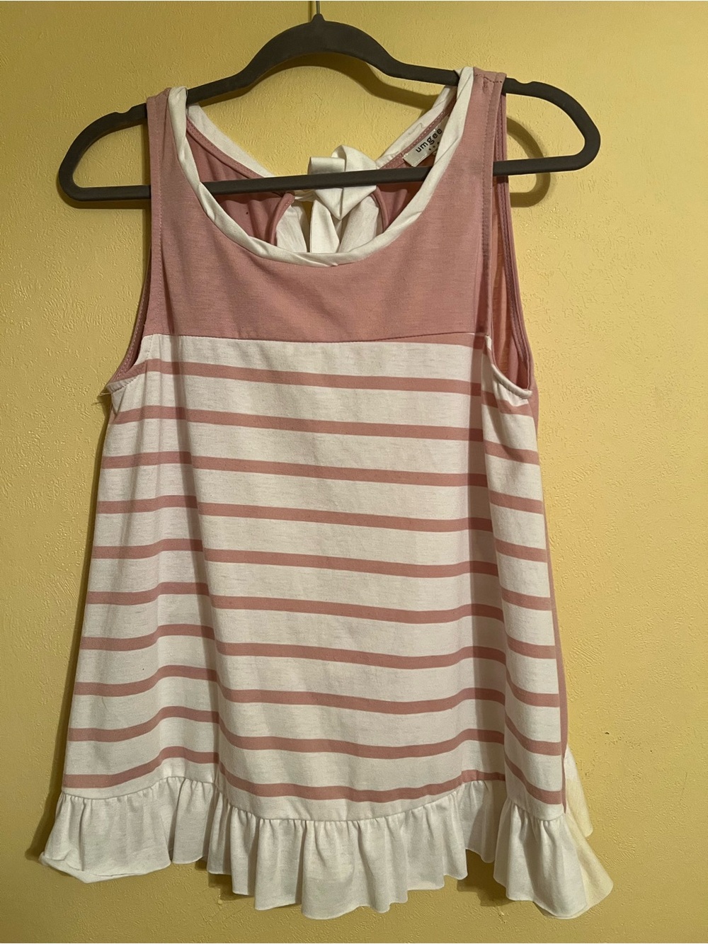 Umgee Pink and White Striped Ruffle Hem Tank Top